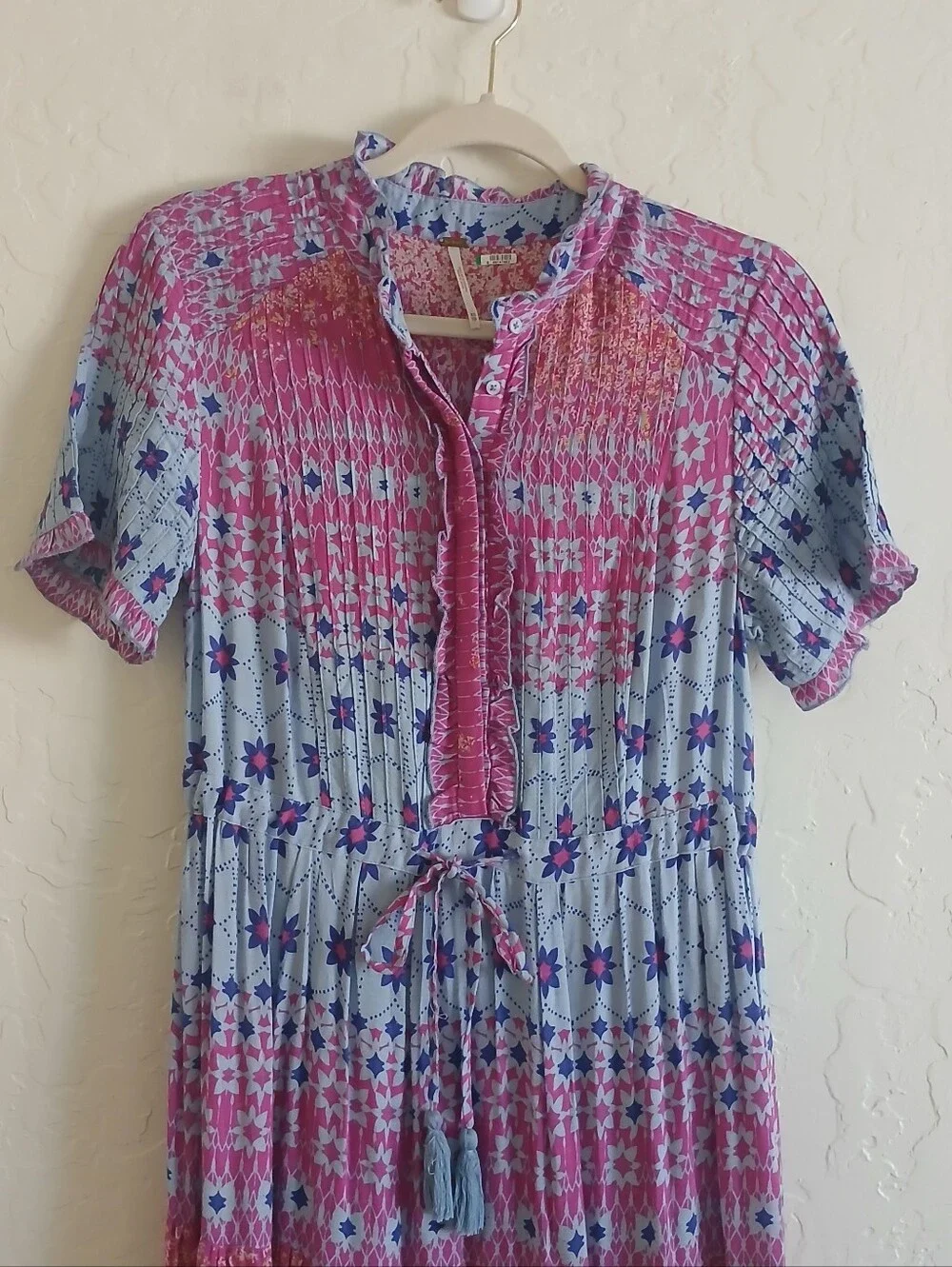 FREE PEOPLE Rare Feelings Prairie Maxi Dress Women's XS Ruffle Pleated Boho